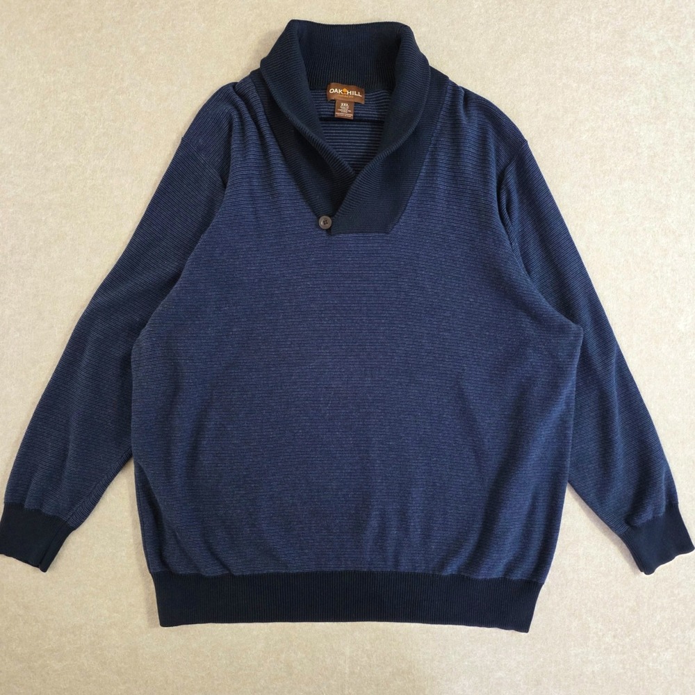 Oak Hill Shawl Collar Sweater Sz‎ 2XL Blue Knit Long Sleeve Retro Grandpa Preppy